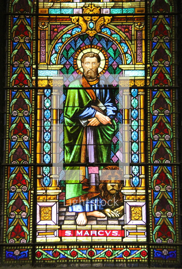 stained glass window of Saint Marcus
