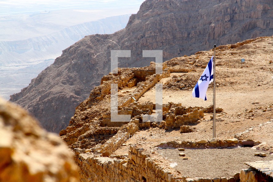 Israeli Flag flying on top of Masada