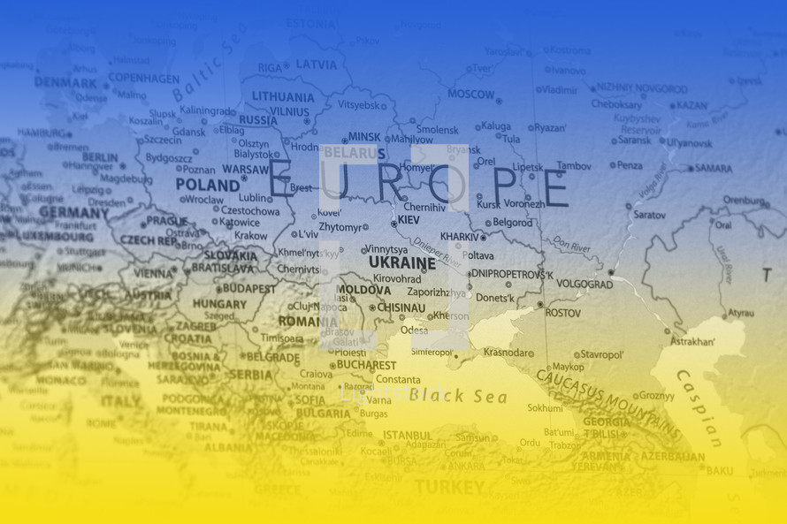 map of Ukraine with colors of blue and yellow flag
