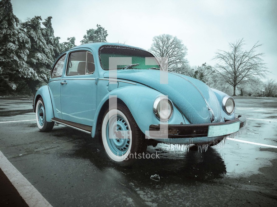 old Volkswagen Beetle with ice 