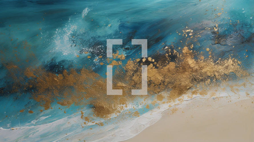 Abstract gold and blue ocean beach background. 