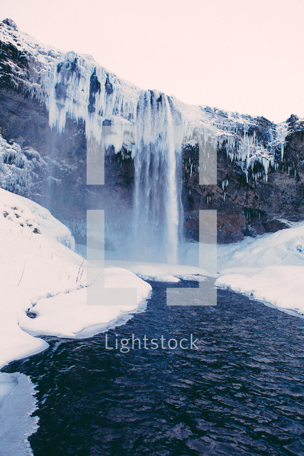 icicles, ice, frozen, winter, waterfall
