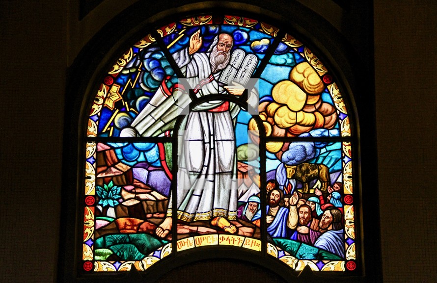 Ten Commandments stained glass window 