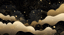 Abstract gold swirls and hills background. 