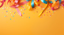 Party background with confetti and ribbons. 
