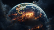 Earth on fire and destruction depicting armageddon. 