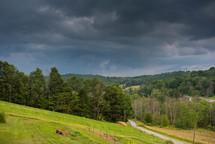 stormy sky over a farm 