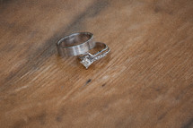 Set of wedding rings, laying on a table