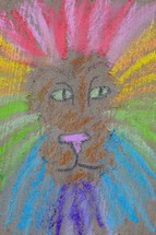 colorful lion in sidewalk chalk 
