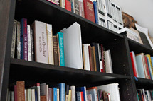 A bookshelf full of books.