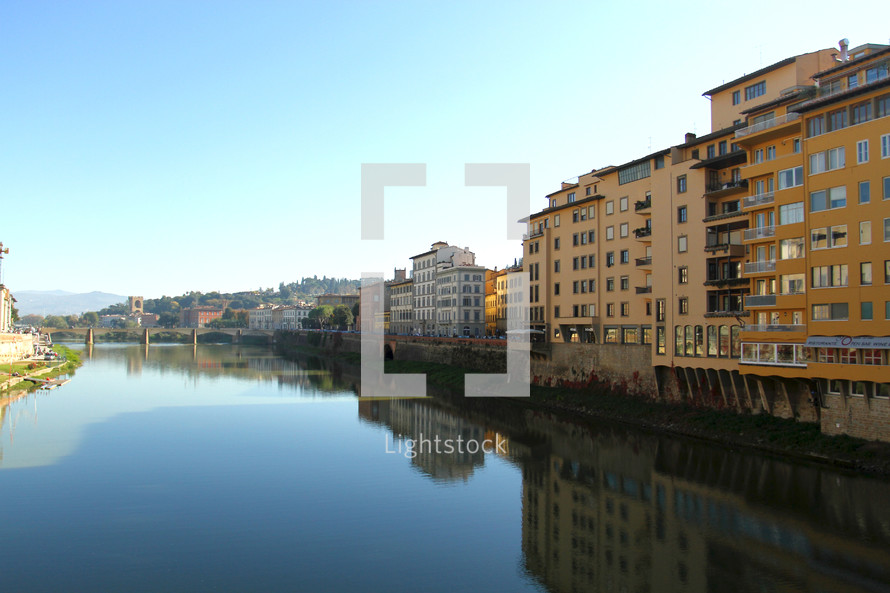 View of the Arno River from the Ponte Vecchio Bridge in Florence
