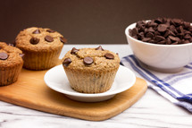 Homemade Chocolate Chip Muffins in a Baking Dish