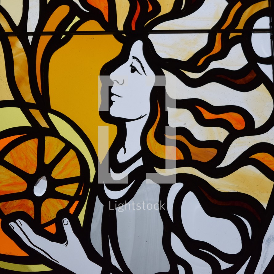 An angel stained glass window 