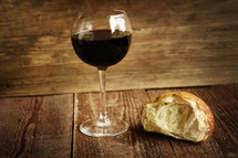 wine glass and bread loaf 