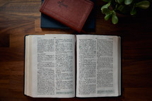 opened Bible on a wood table 