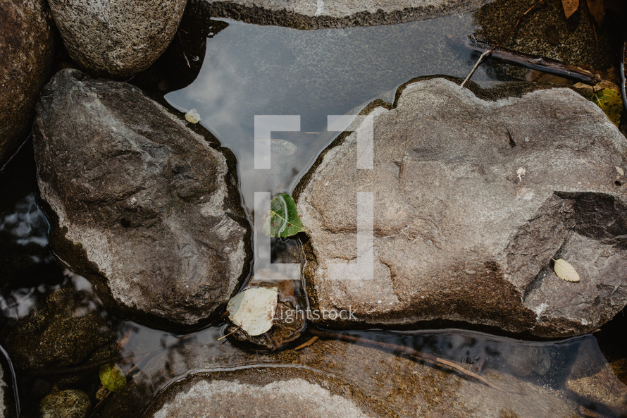 rocks and reflection in river