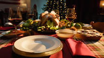 Thanksgiving dinner table with food set for