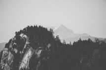 rugged and moody mountains in b & W