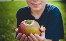 a child holding an apple 