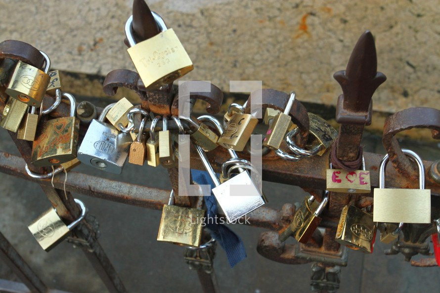Locks placed by lovers on the Ponte Vecchio bridge in Florence