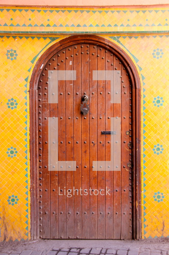 Ancient oriental wooden door.