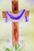 watercolor of a cross at Easter 