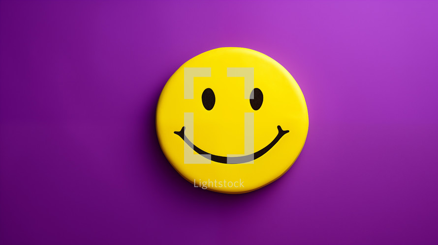 Yellow smiley face on purple background. 