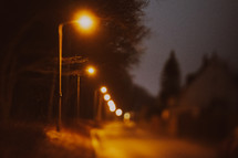 glow of street lamps at night 