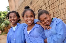 Smiling school girls in uniform 