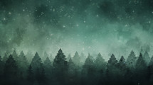 Grunge treescape background scene with snowfall. 
