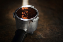 Fresh Coffee In Professional Grade Portafilter and Sunrays
