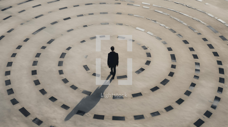 A man standing alone in a circular pattern. 