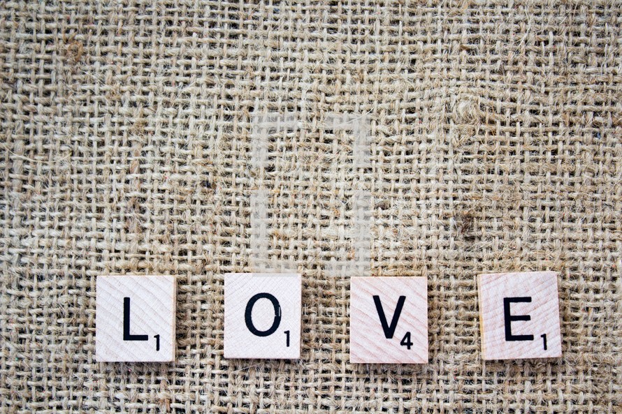 burlap texture and word love 