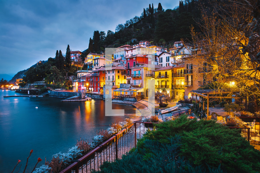 Colorful Italian village by the lake