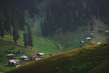 Huts in the summer mountains