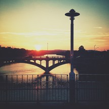 Sunset behind a bridge