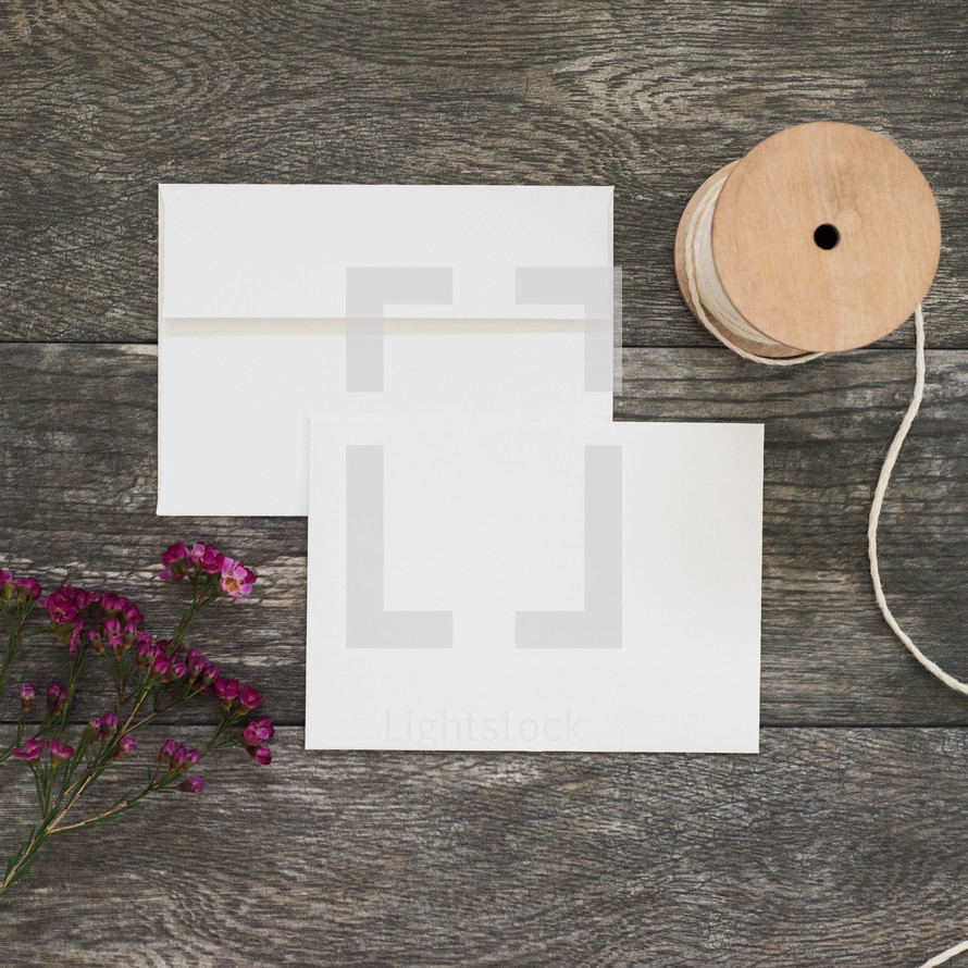 wildflowers, twine, envelope, blank card, letter, correspondence 