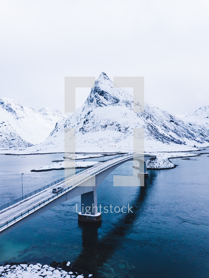 bridge across a waterway in winter 