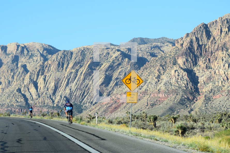 bike riders on the scenic loop of Red Rock Canyon 