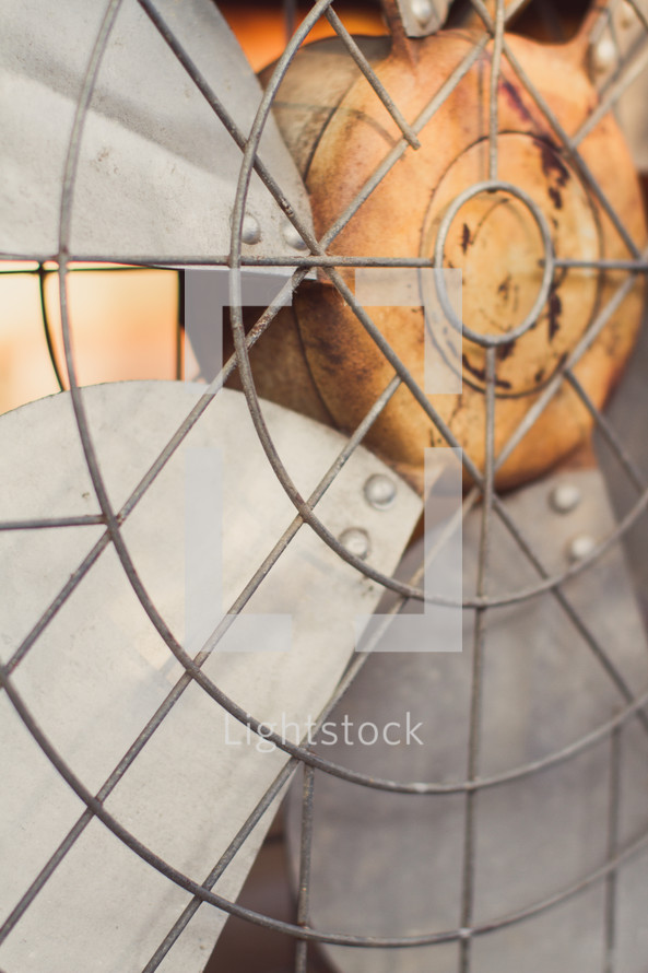 fan blades closeup on an old rusty fan 