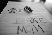 I Love Mom in black and white 