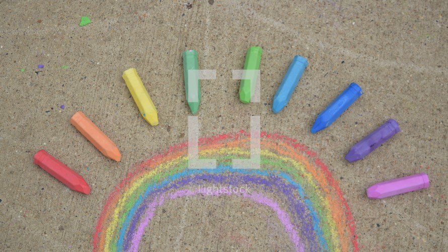 a rainbow of sidewalk chalk 