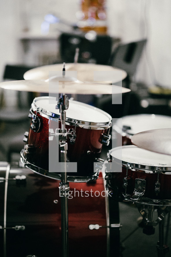a drum set on stage 