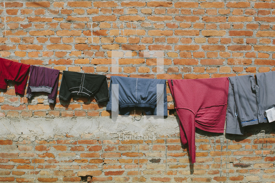 clothes drying on a clothes line 