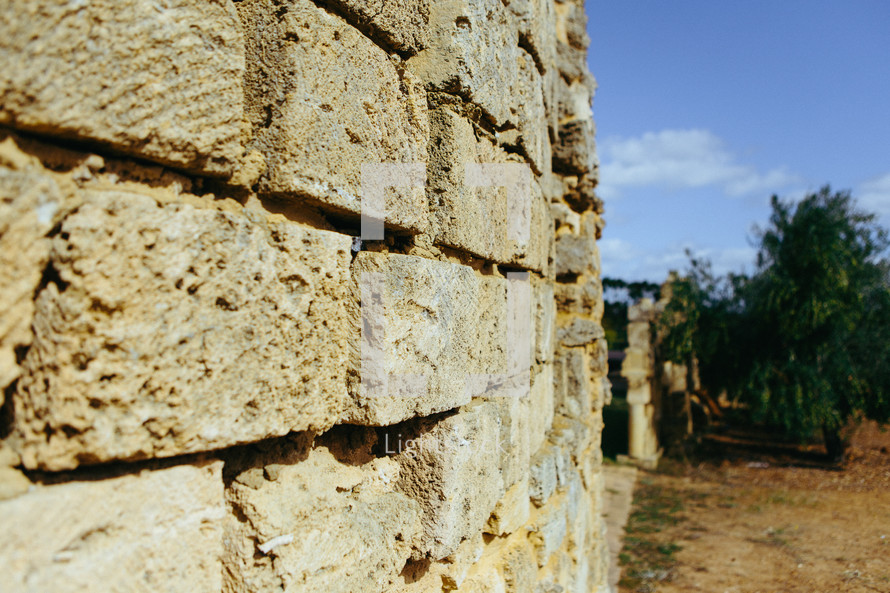 rustic stacked brick wall 