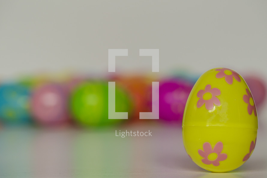 plastic Easter eggs on a white background 