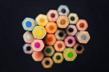 Closeup Colorful Wooden Crayons On Black Background