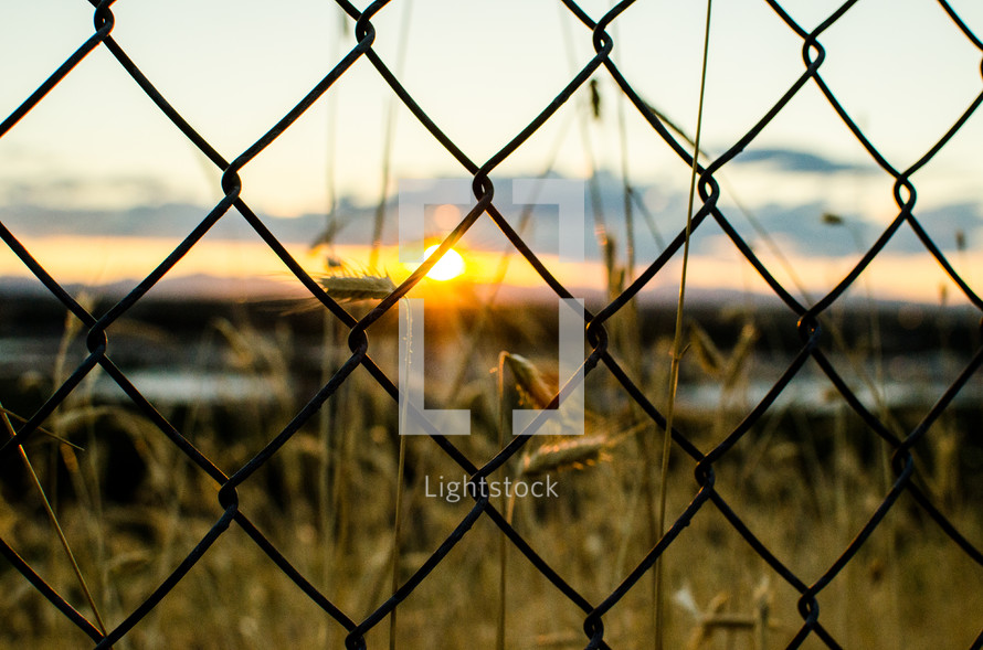 chain linked fence at sunset 