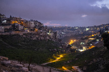 view of modern day Jerusalem at night 