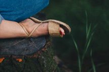 sandal on a tree stump 